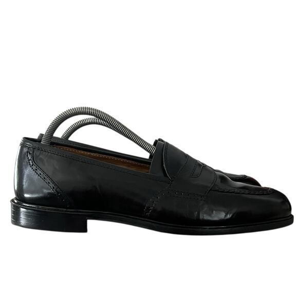 Stanley Blacker Penny Loafers Men Size 9.5M Leather Slip On Black Made In Italy - Picture 1 of 7